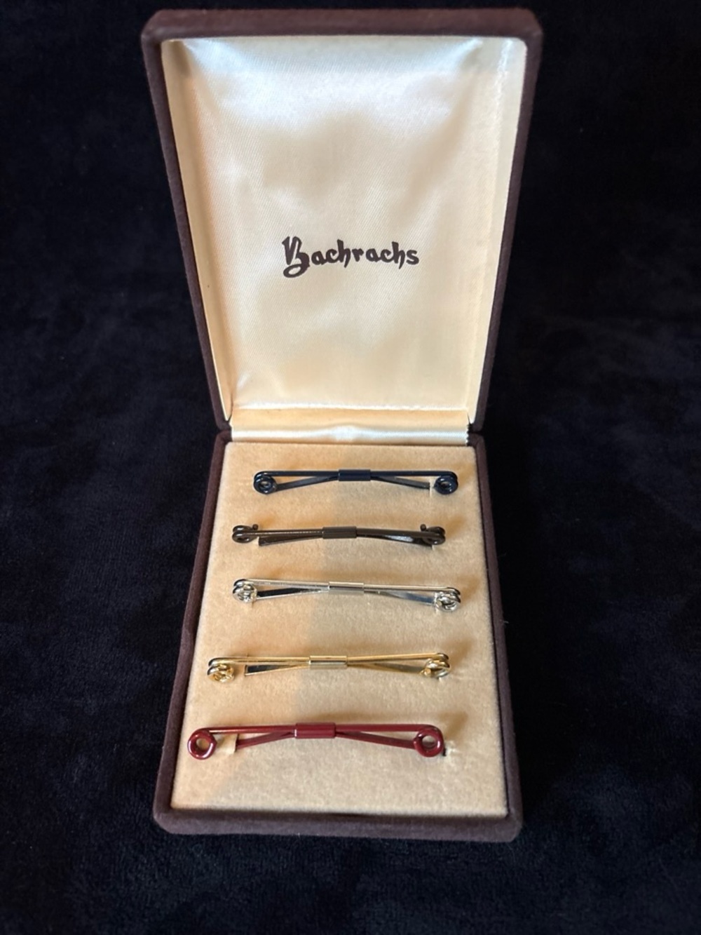 Bachrach Vintage Collar Bar Clip Set OS Multi Color Menswear Retro New in Box